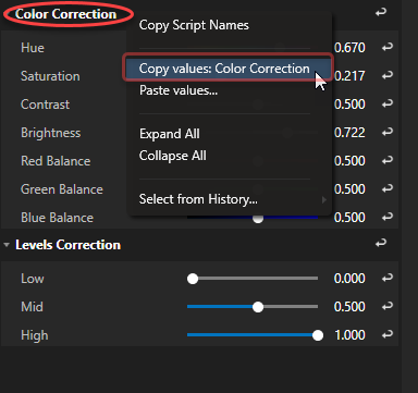 copying entire sets of color correction values can be a real time saver working on multiple clip containers