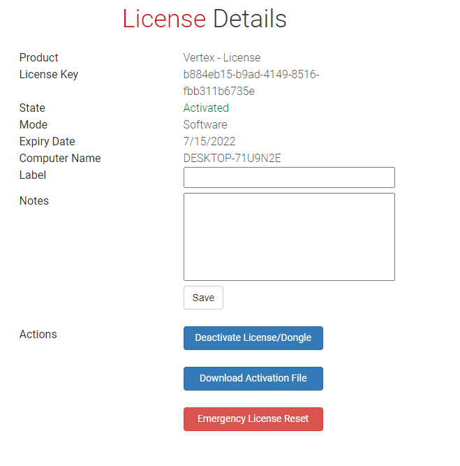 License details at www.ioversal.com for a  license that was activated on a system before. Once activated, you will see more options for e.g. deactivation